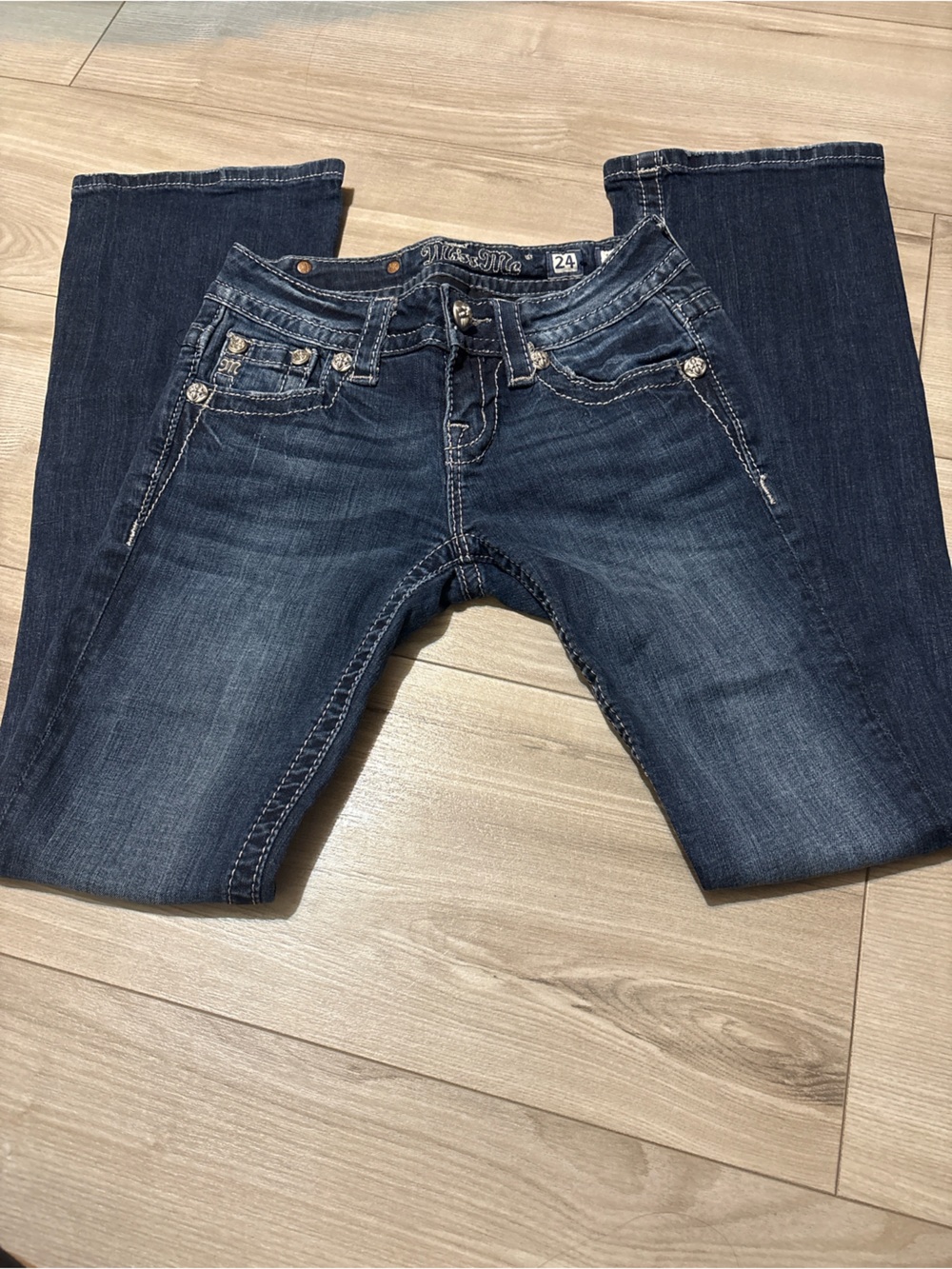 Miss Me Dark Indigo Bootcut Jeans with Contrast Stitching